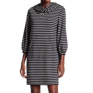 MAX STUDIO WEEKEND HOODIE DRESS BLUE & WHITE STRIPED SMALL